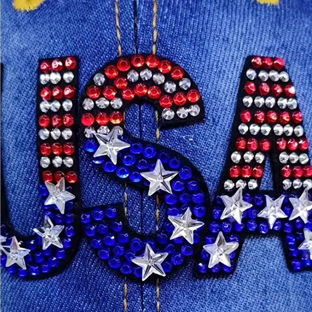 USA Denim Cap with Rhinestones